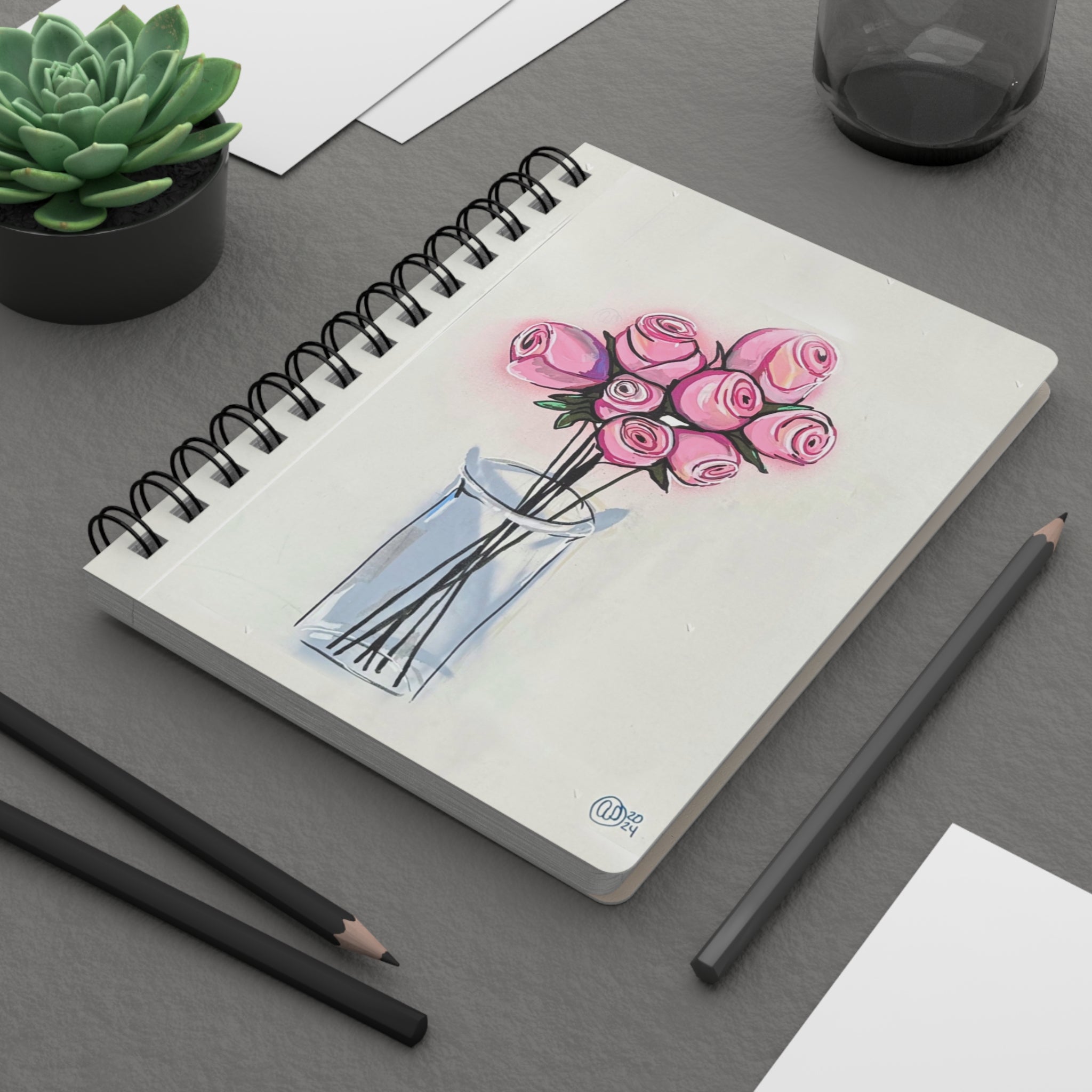 8 Pink Roses - Spiral Journal