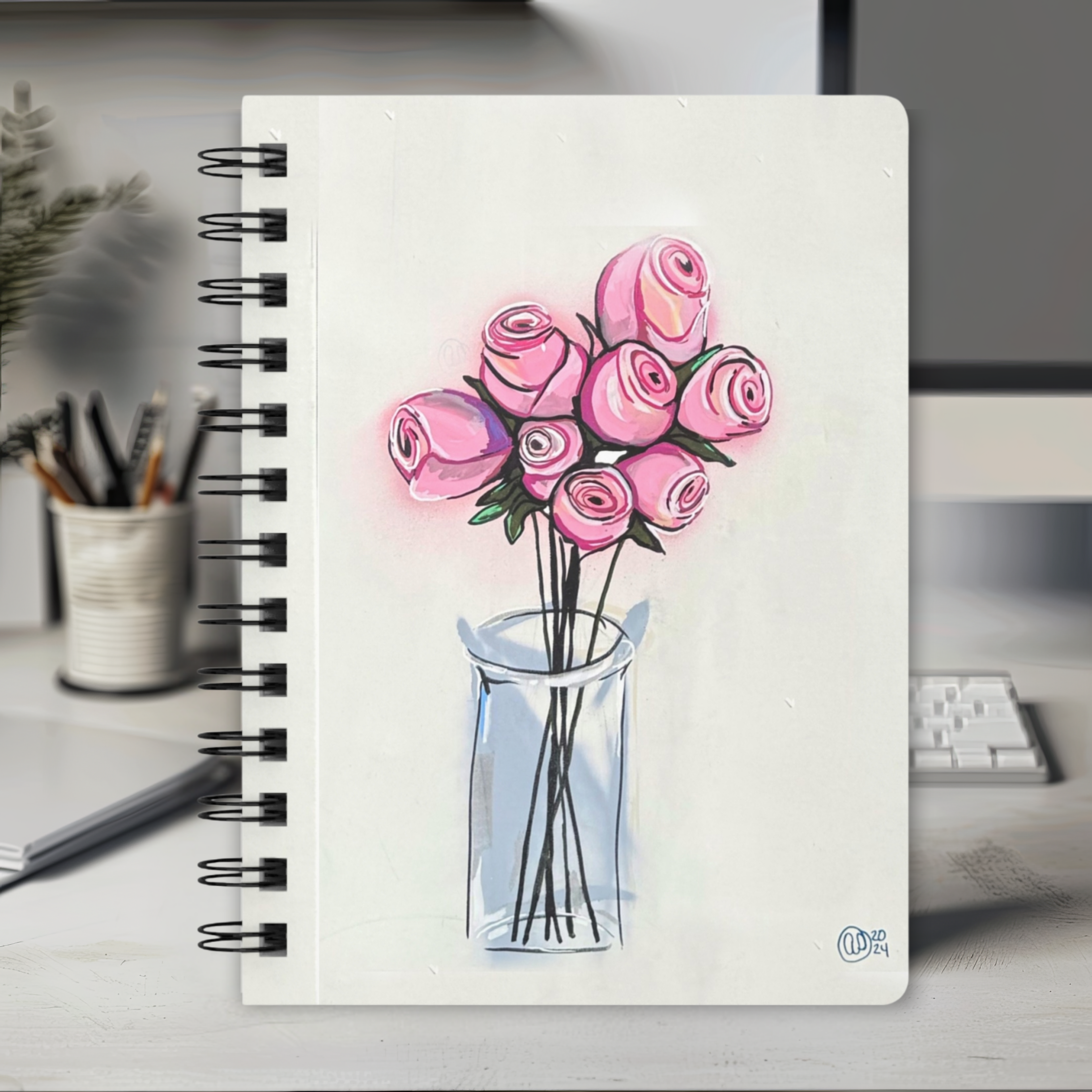 8 Pink Roses - Spiral Journal