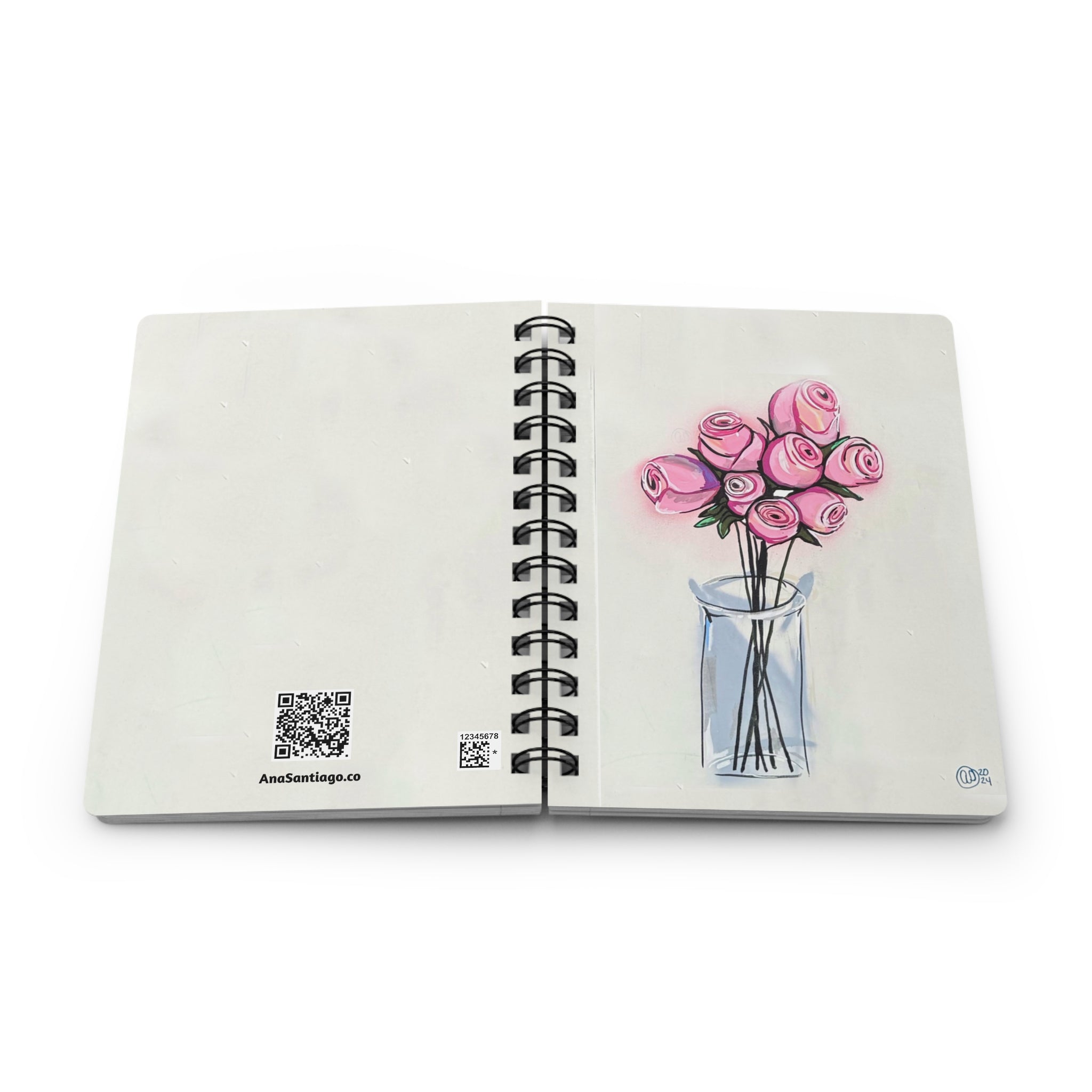 8 Pink Roses - Spiral Journal